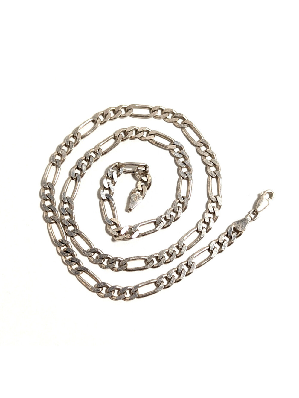 Sterling Silver 925 Italy Figaro Link Chain Necklace Lobster Clasp 20" 52cm